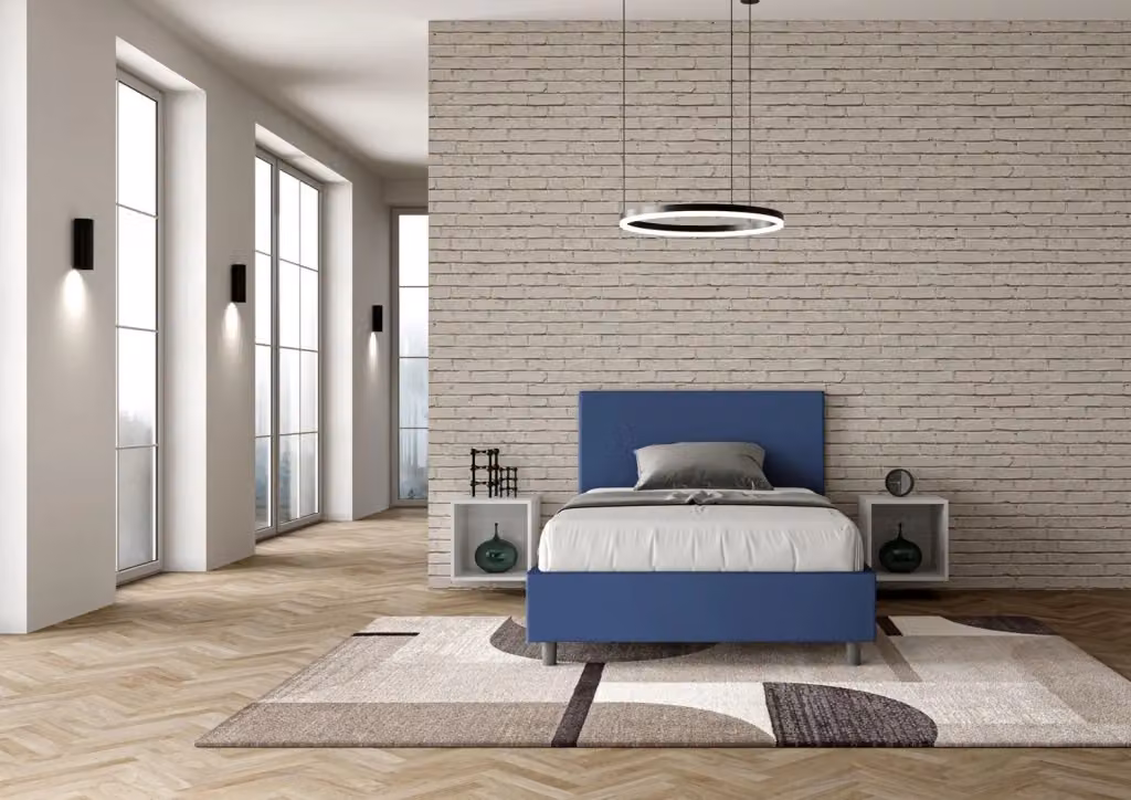 Letto Adele 1 Piazza e Mezzo con Contenitore e Testata in Similpelle Blu L/P/H: 120 x 190 x 135 cm – 2
