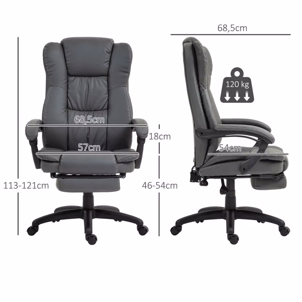 Poltrona da ufficio ergonomica moderna in ecopelle grigia con poggiatesta e poggiapiedi per adulti – 2