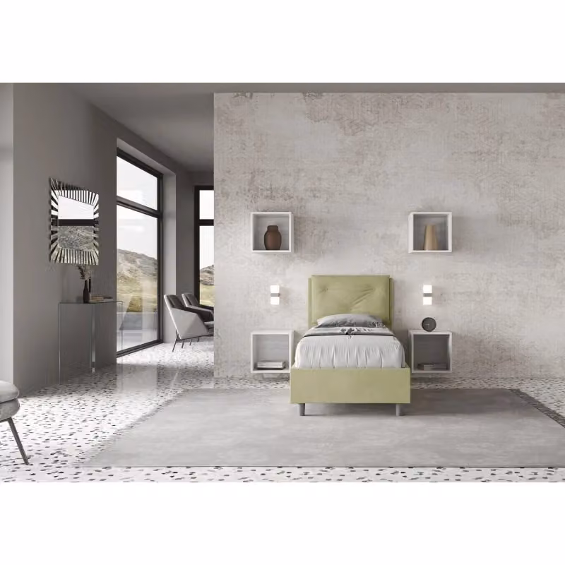 Letto singolo imbottito Appia Ityhome con contenitore a sollevamento in microfibra L/P/H: 80 x 210 x 110 cm – 2