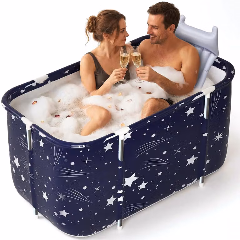 Vasca da bagno pieghevole per adulti, dimensioni 140 x 60 x 50 cm, con struttura in acciaio inossidabile, ideale per il bagno