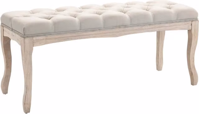 Panca Fondoletto Vintage Trapuntata a Bottoni 110x40x48 cm Tessuto Effetto Lino Beige