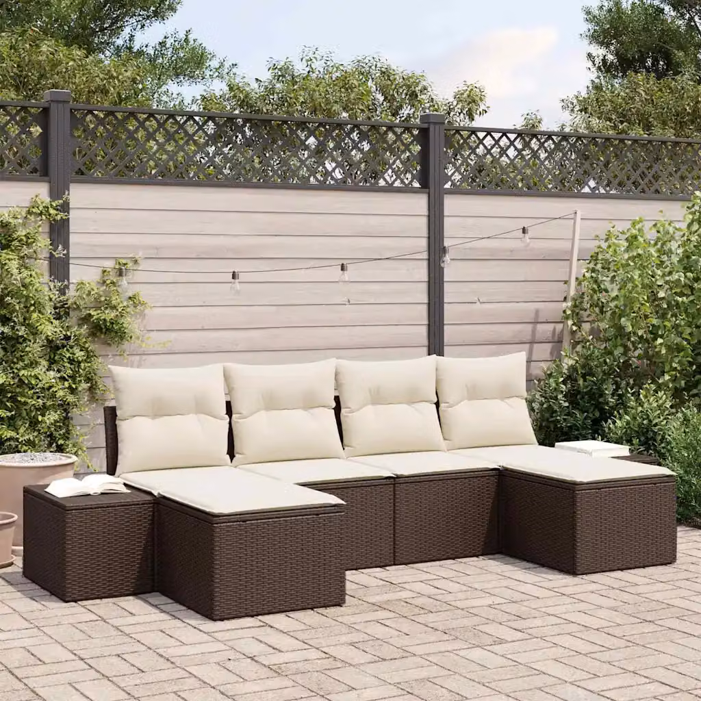 Set Divano da Giardino a L vidaXL 4 pz Marrone e Beige con Cuscini e Ottoman – 1