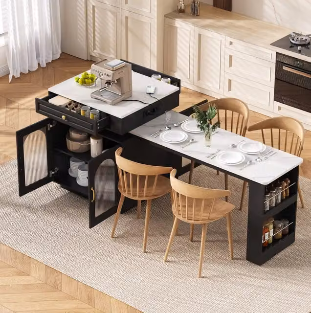 Tavolo da pranzo estensibile ULEVR 128-200x71x92 cm con LED, USB e Type-C, mobile cucina nero