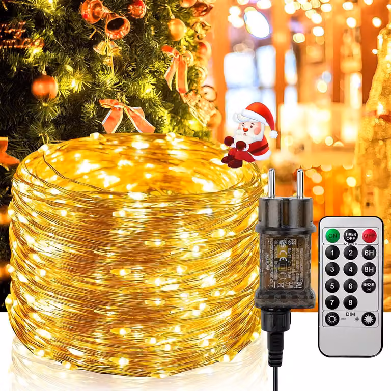 Catena luminosa LED da 20 metri, filo in rame, 8 modalità, timer, dimmer, 200 LED
