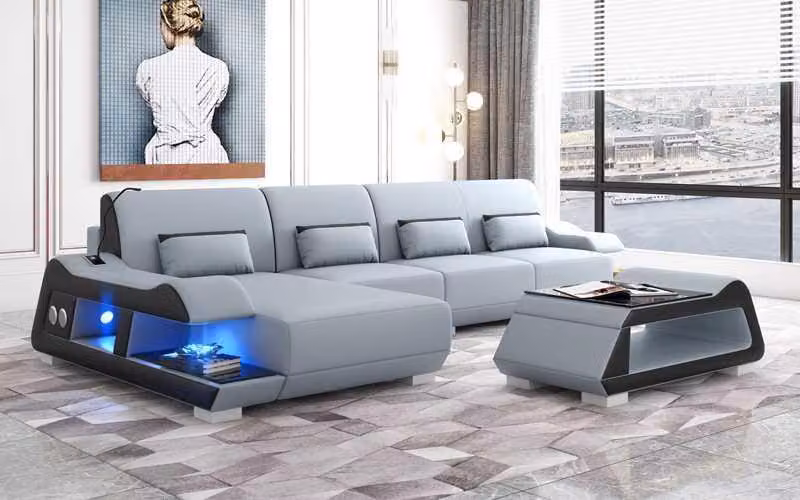 Ecksofa L-Form Ledersofa Couch Sofa Blau Luxus Moderne Eckgarnitur Couchen