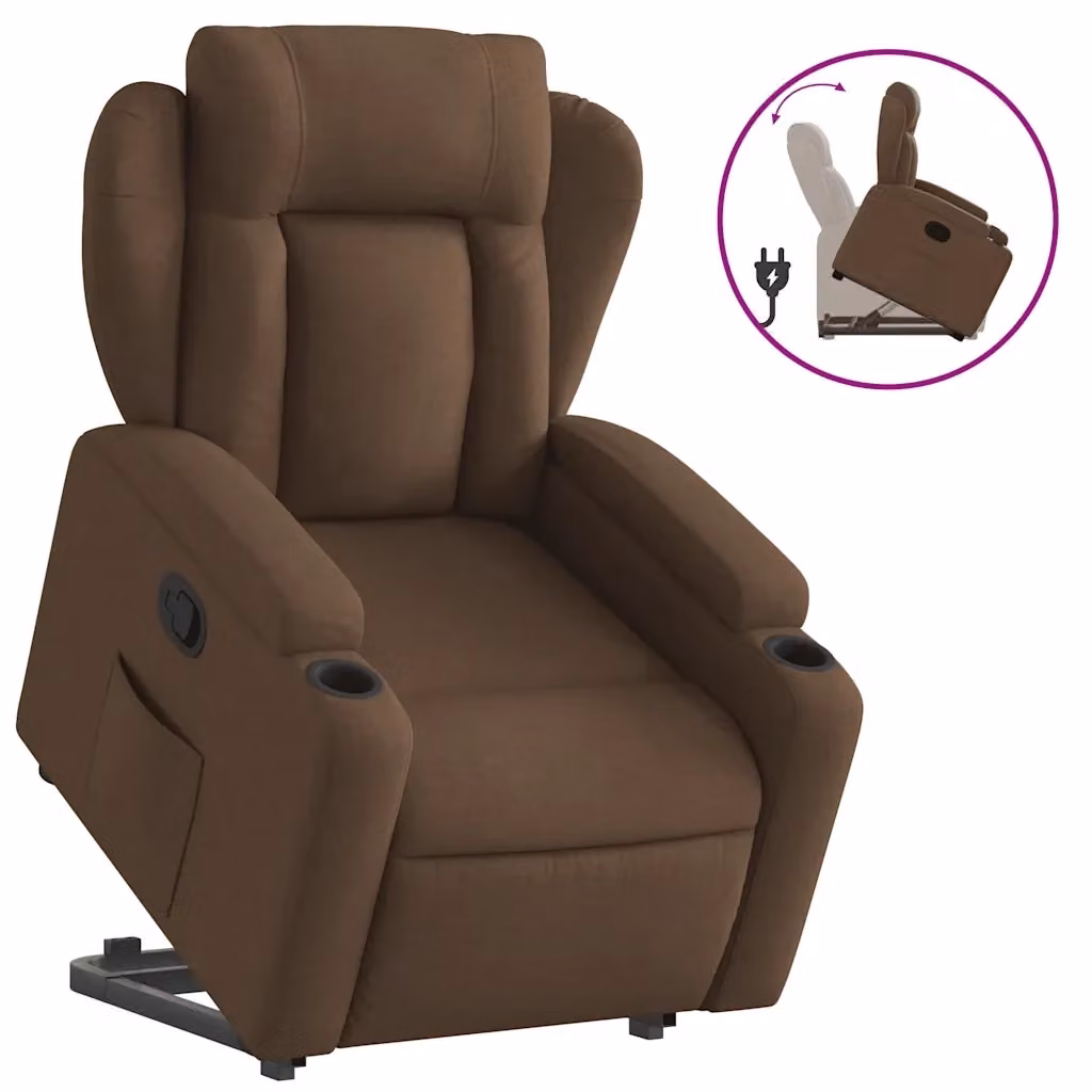 Poltrona Alzapersona Reclinabile vidaXL Marrone in Tessuto con Assistenza Elettrica per Senior – 2