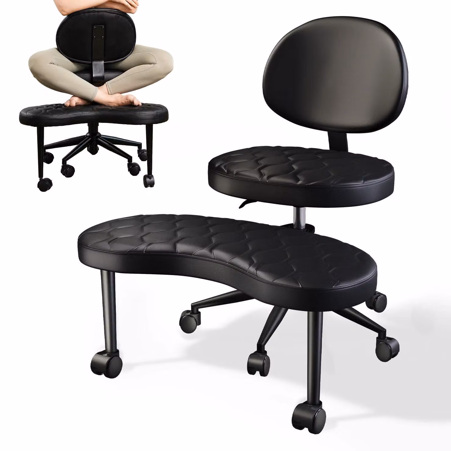 Sedia da ufficio ergonomica - Sedia con gambe incrociate - Sedia girevole - Regolabile in altezza - Con rotelle - Imbottita - Rivestita in nera (PU)