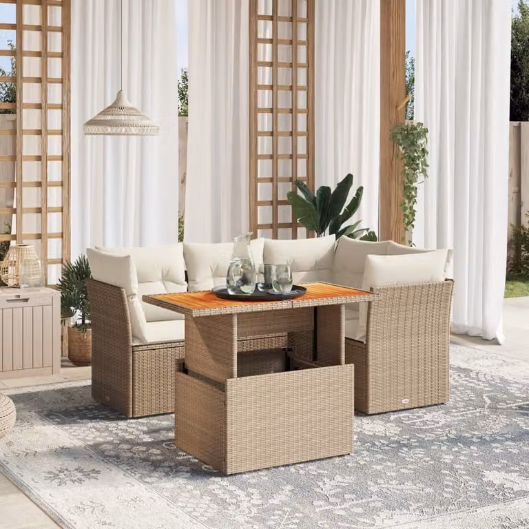 Maison Exclusive - Set Divano da Giardino 5 pz con Cuscini Beige in Polyrattan