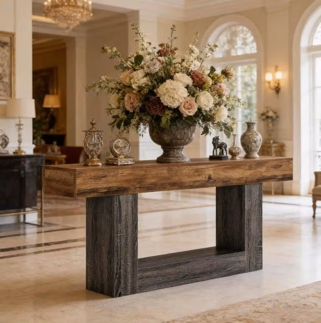 Tavolo consolle 159,7x29,7x81,7 cm grigio e marrone rustico con ripiano in MDF,