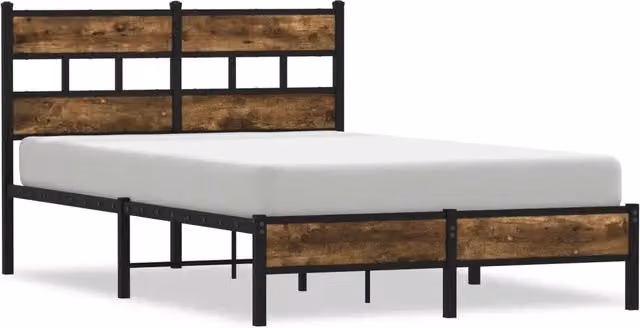 Letto matrimoniale DESIGN IN con testiera in rovere e struttura in metallo, colore marrone, L/P/H: 120 x 200 x 91,5 cm