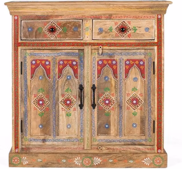 Credenza in legno di mango con decorazioni floreali dipinte a mano Giner y Colomer multicolore