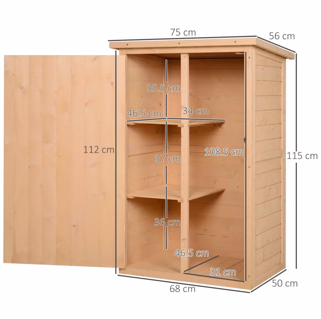 Armadio da giardino MODFU in legno naturale marrone con ripiani interni e serratura L/P/H: 75 x 56 x 115 cm – 2
