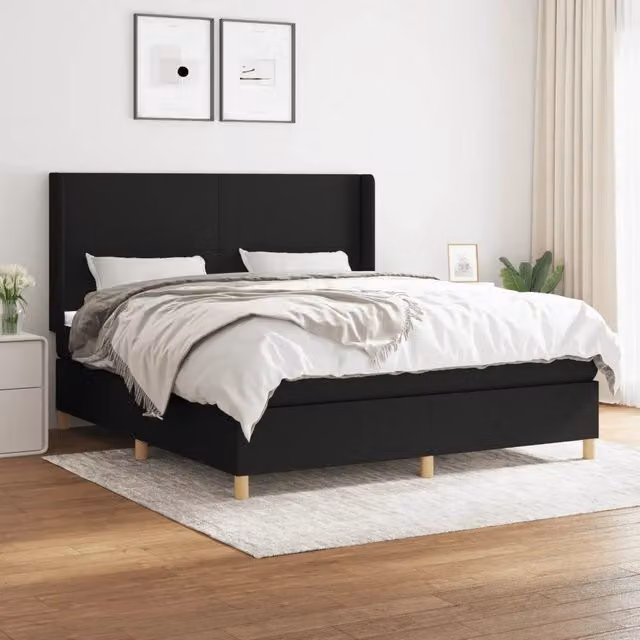 Letto Ibrido vidaXL con Giroletto a Molle e Materasso in Tessuto Nero e Bianco L/P: 160 x 200 cm