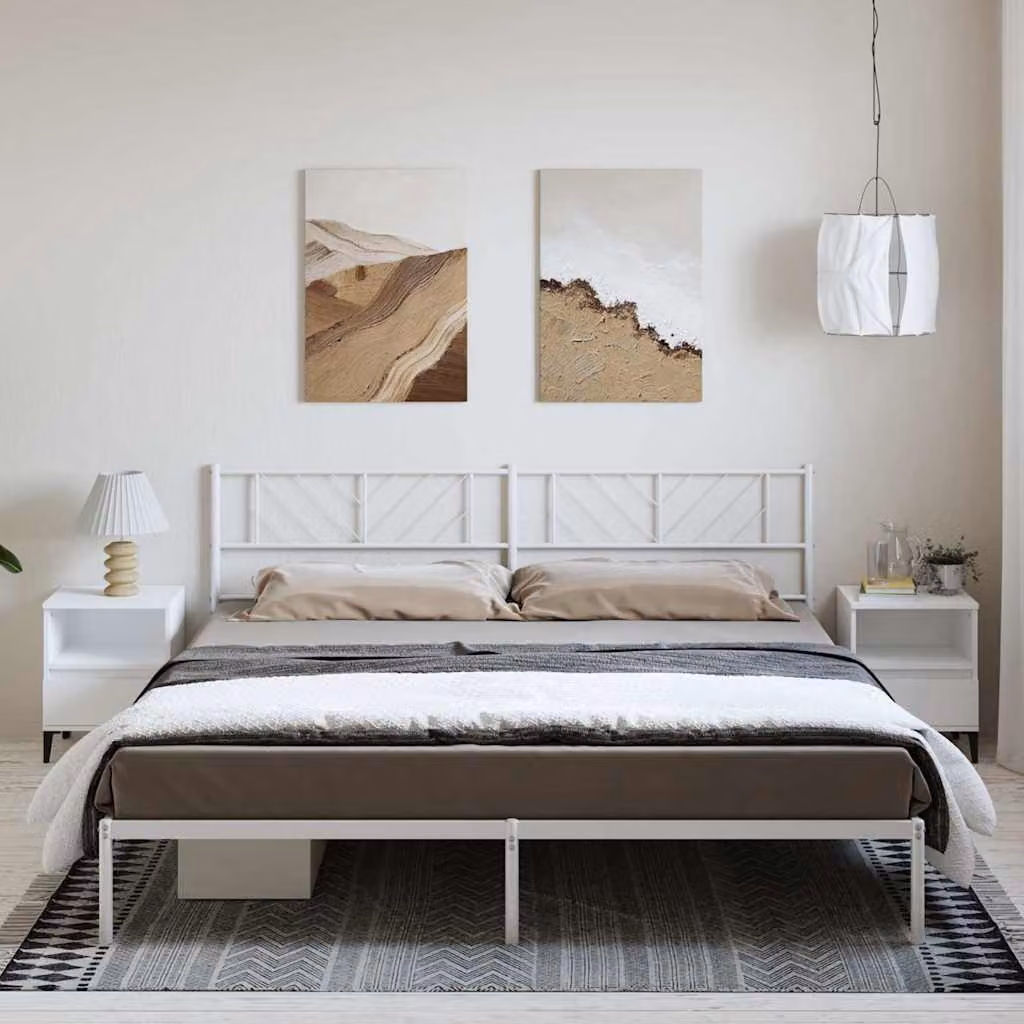 vidaXL Giroletto con Testiera in Metallo Bianco L: 187 cm, P: 219 cm, H: 90 cm