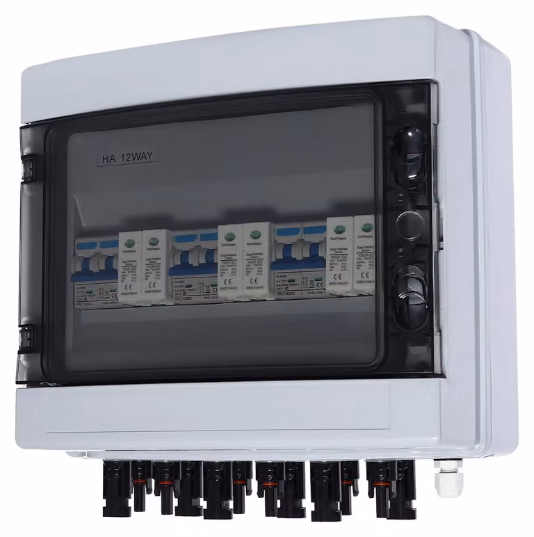 Scatola combinatore solare - Scatola combinatore fotovoltaico - 3 ingressi, 3 uscite - Interruttore di protezione DC 40 A 1000 V - Grado di protezione IP65 IK10 - Dispositivo di protezione contro le sovratensioni SP-D2 - Bianco