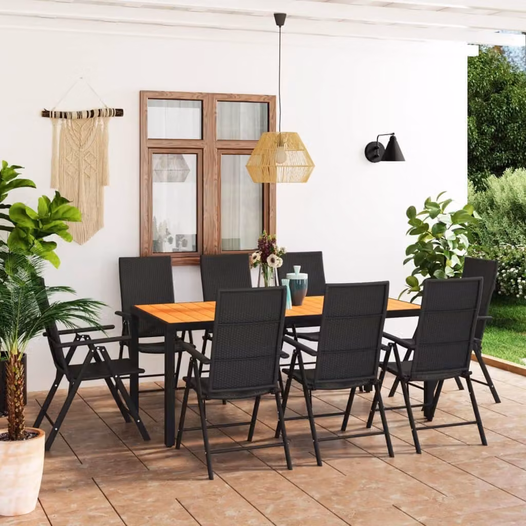 The Living Store Set da pranzo da giardino 9 pezzi nero e marrone