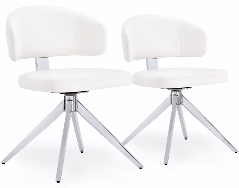 Set di 2 poltrone da pranzo girevoli, rivestite in ecopelle, con schienale curvo, colore bianco/argento