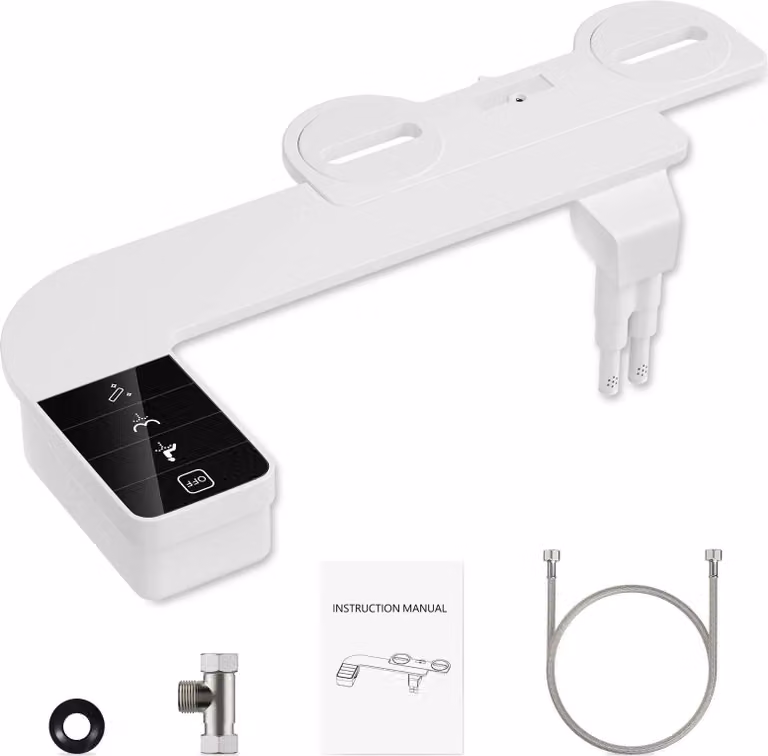 Bidet per WC - Bidet aggiuntivo - Doppio getto - Autopulente - Retraibile - Pressione dell'acqua regolabile - Getto verticale - Due fori - Bianco