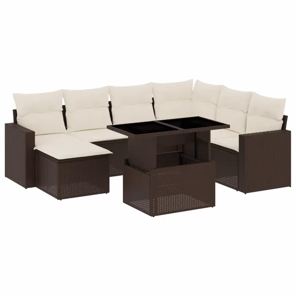 Set di divani da giardino vidaXL 8 pezzi in polyrattan marrone con cuscini e tavolino da esterno a forma di L – 2