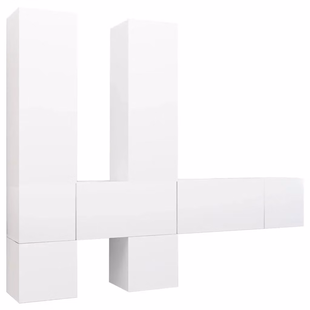 Set di mobili porta TV moderno vidaXL in legno multistrato bianco, 7 pezzi – 2