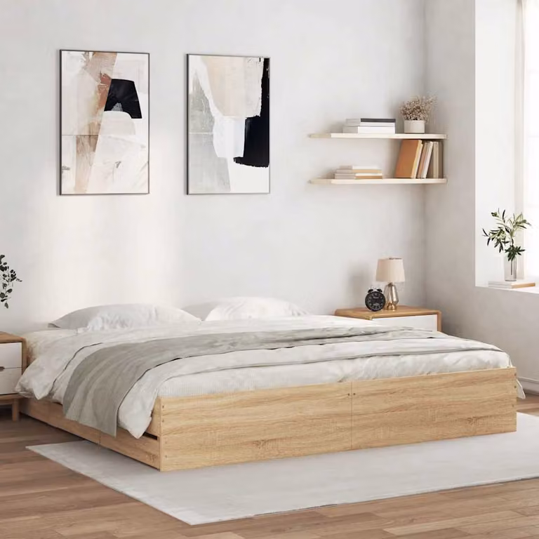 vidaXL Giroletto con Cassetti in Legno Multistrato Rovere Sonoma, L/P/H: 160 x 200 x 33 cm