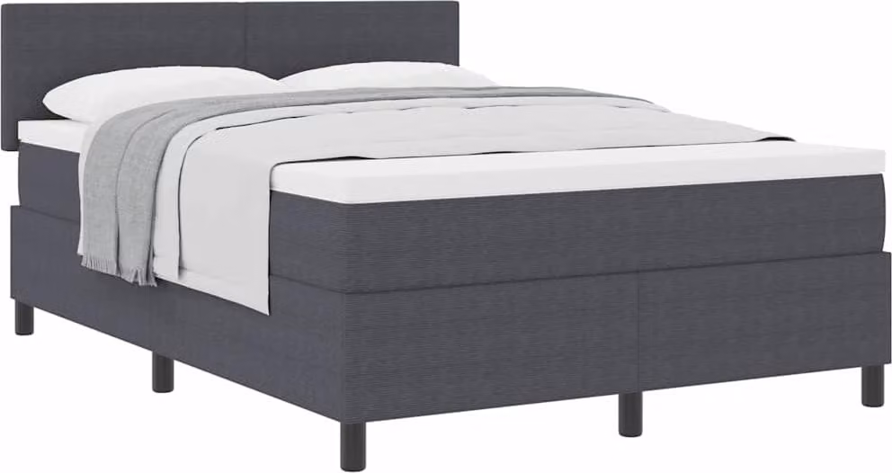 Letto a molle con testiera Grigio Scuro e Bianco 140 x 190 cm