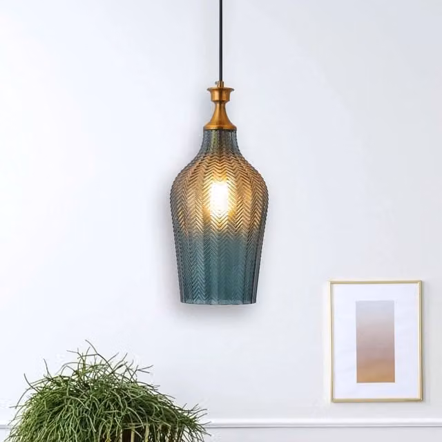 LÚZETE Lampada da soffitto Rogan in cristallo blu e metallo, Ø 19 cm