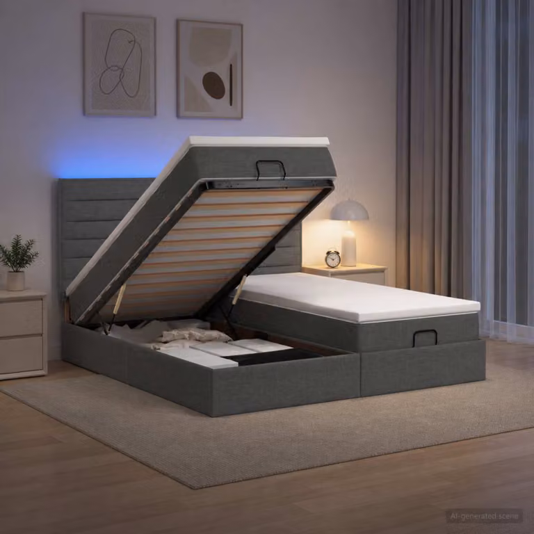 Letto Ottomano con Materasso e Illuminazione LED vidaXL, Grigio e Bianco, L/P: 200 x 200 cm