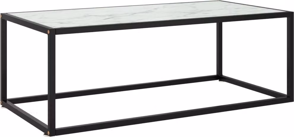 Maison Exclusive - Tavolino nero con piano in vetro bianco effetto marmo 100x50x35 cm