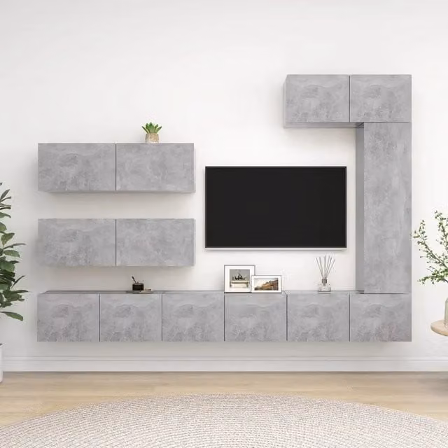 Set di Mobili Porta TV 7 pz Grigio Cemento in Legno Multistrato 3079137