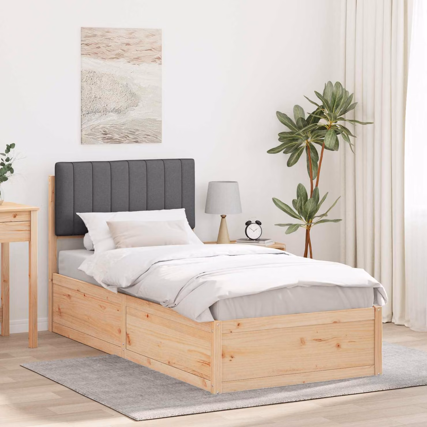 Letto con testiera rivestita in tessuto grigio vidaXL L/P: 90 x 200 cm – 1