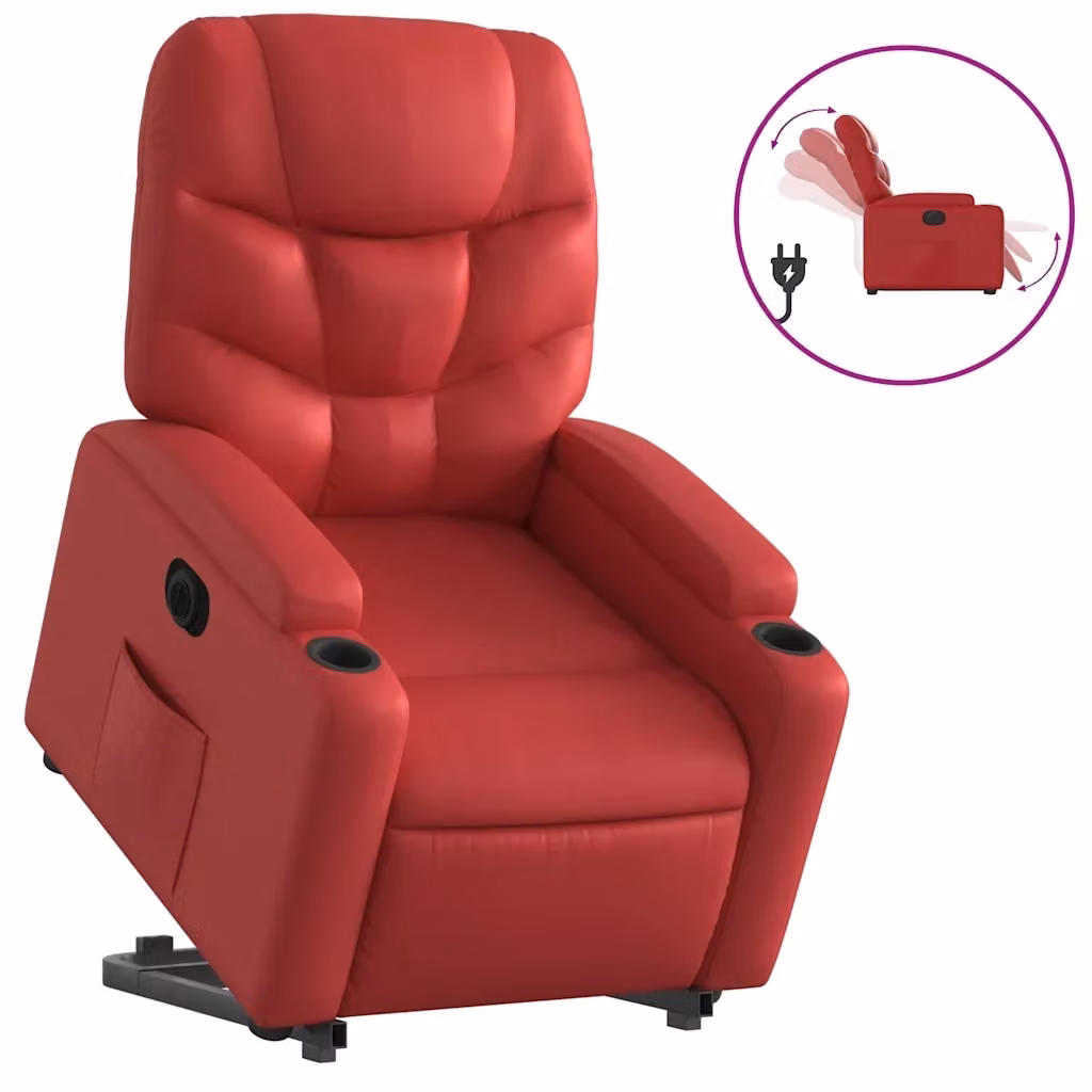 Poltrona Alzapersona Elettrica Reclinabile vidaXL in Similpelle Rossa con Braccioli – 2