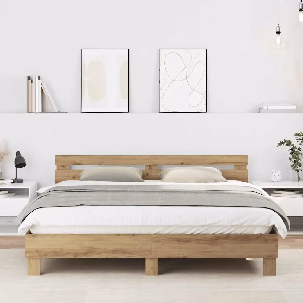 Struttura del letto moderna vidaXL in legno color rovere marrone L: 185 cm, P: 203 cm, H: 70 cm
