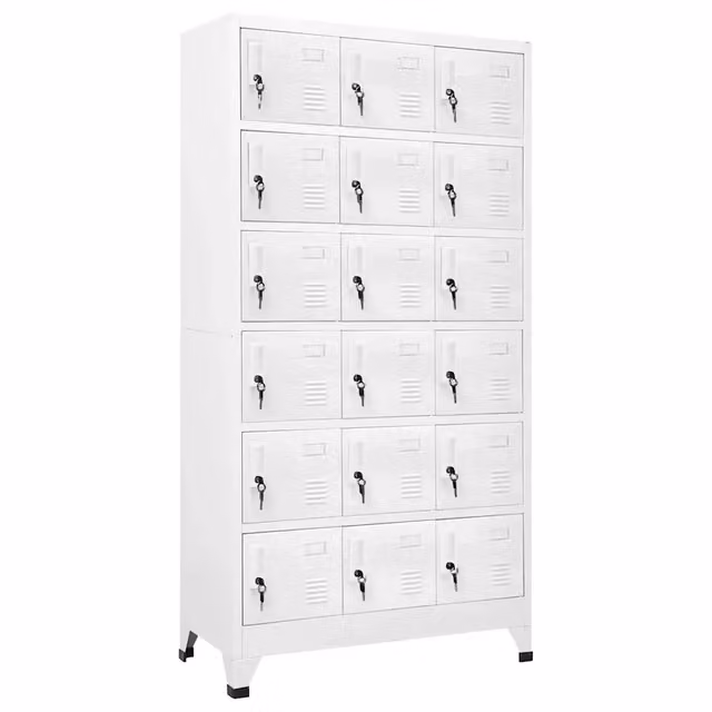 Armadietto in metallo con 18 scomparti di sicurezza e serratura, colore grigio, L: 90 cm, P: 40 cm, H: 180 cm