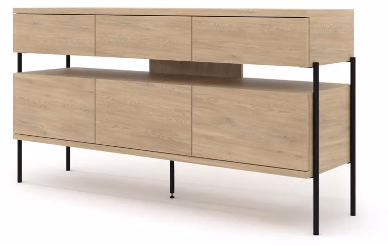 FURNLUX Sideboard Libelle Rovere e Nero 150 cm / Colore principale: Beige / Dimensioni: 150 x 81 x 42 cm