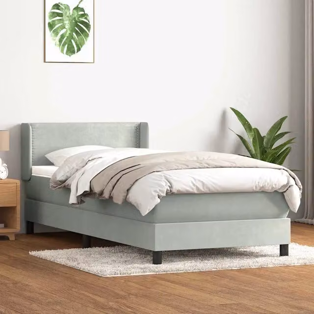 Letto con Giroletto a Molle e Materasso Ibrido vidaXL in Velluto Grigio Chiaro e Bianco L/P/H: 83 x 213 x 88 cm – 1