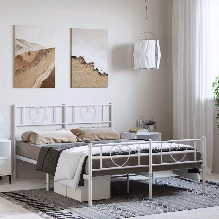 vidaXL Giroletto con Testiera e Pediera in Metallo Bianco L/P/H: 200 x 150 x 90 cm