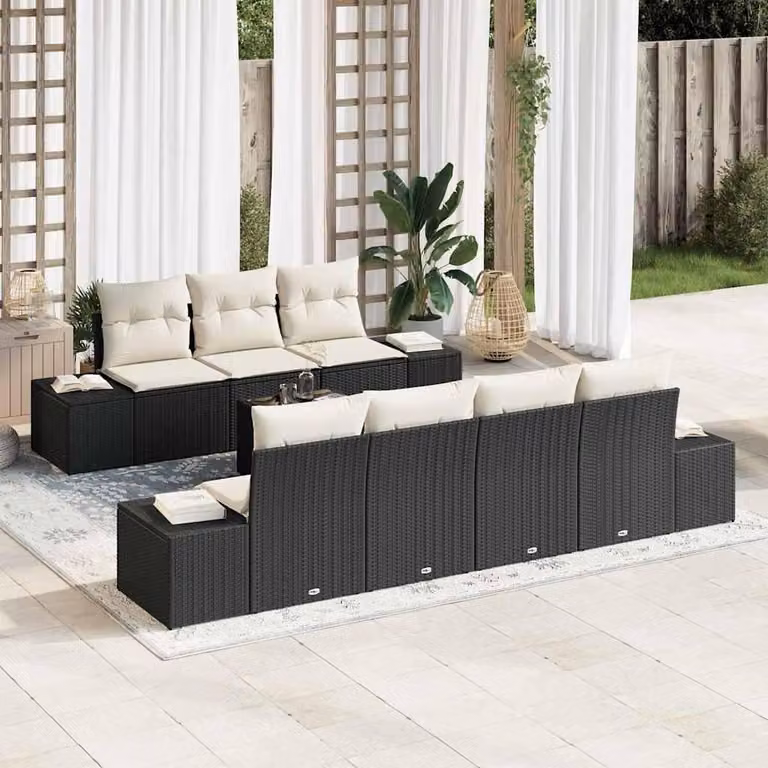 Maison Exclusive - Set Divano da Giardino 8 pcs Nero e Crema polyrattan
