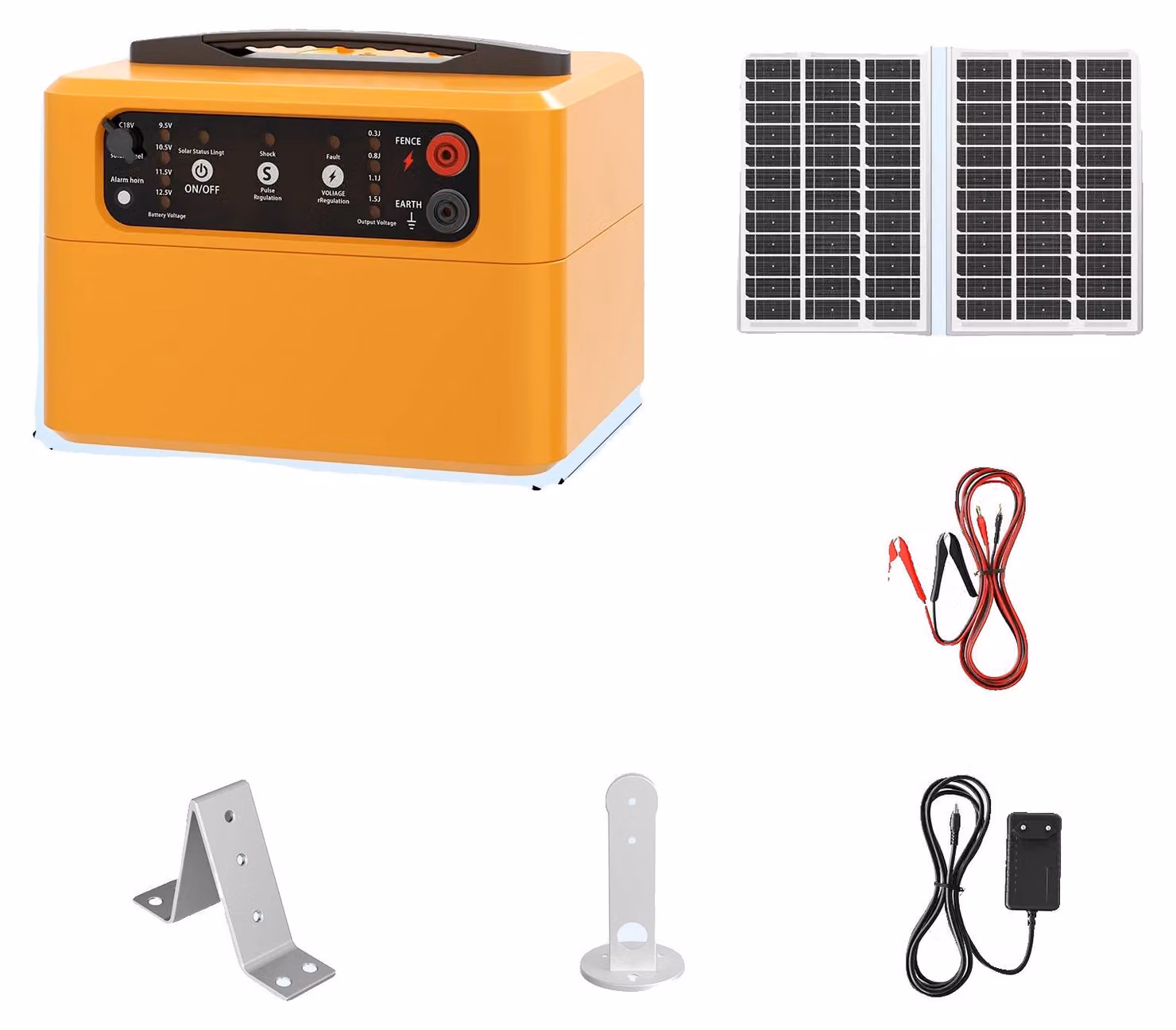 Caricatore per recinzione elettrica, alimentato a energia solare, con tensione regolabile, colore: giallo
