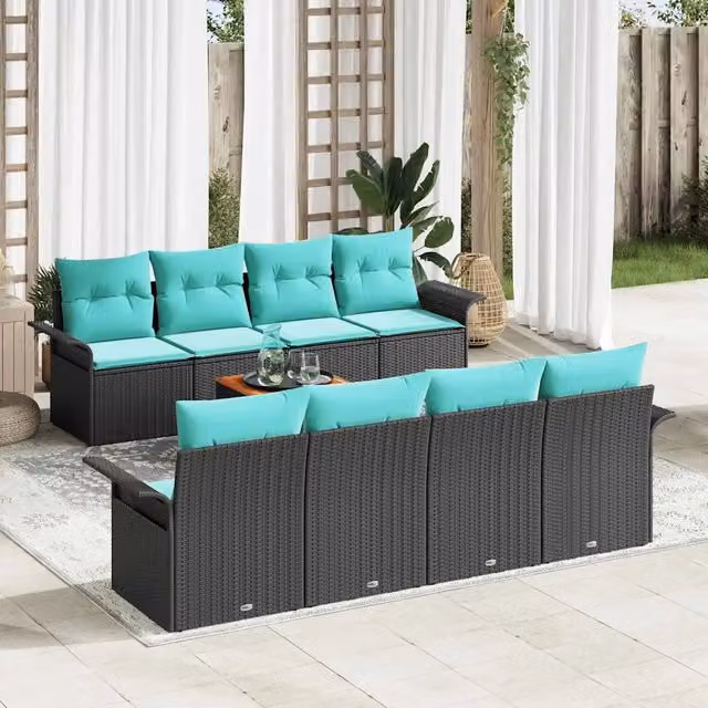 Set Divano da Giardino 9 pz 8-Numero di posti Nero e Turchese 3355974