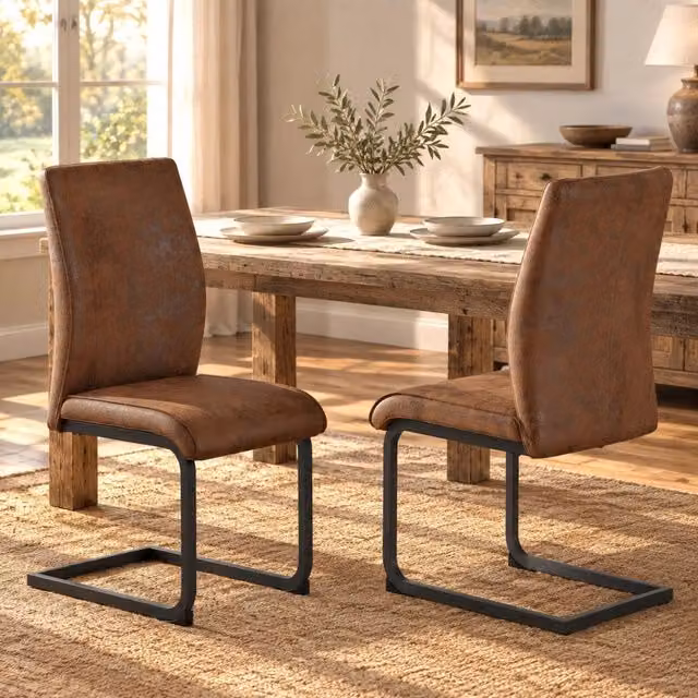 Sedia da pranzo marrone in tessuto tecnico con struttura in metallo nero