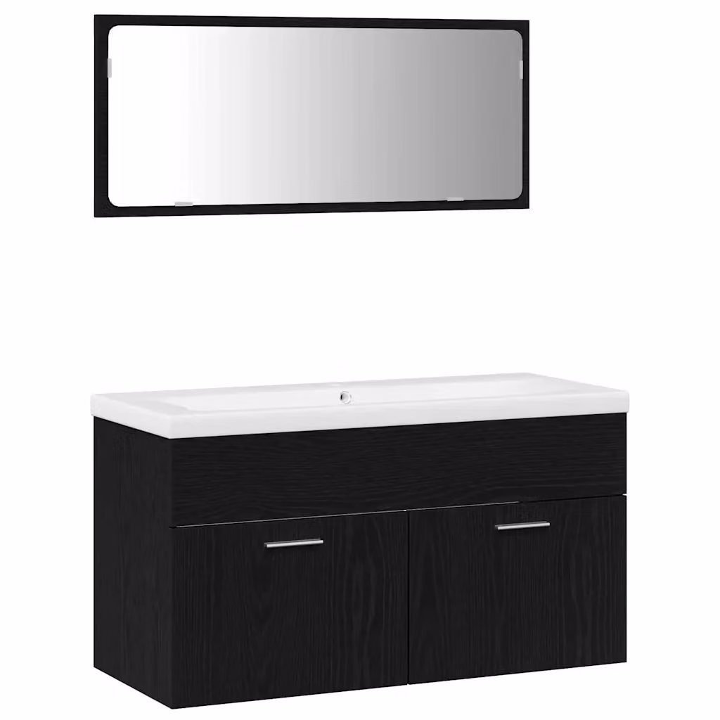 Set di mobili da bagno minimalista vidaXL in nero composto da 3 pezzi con base lavabo e pensile sospeso – 2