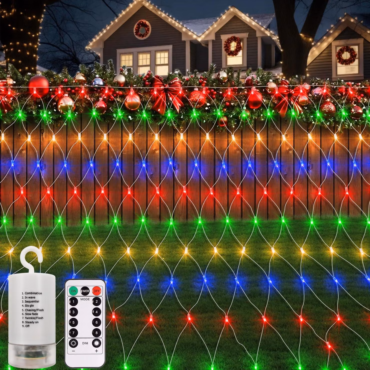 Illuminazione a LED per esterni, dimensioni 3x2 metri, 200 LED, alimentazione a batteria, con telecomando, 8 modalità