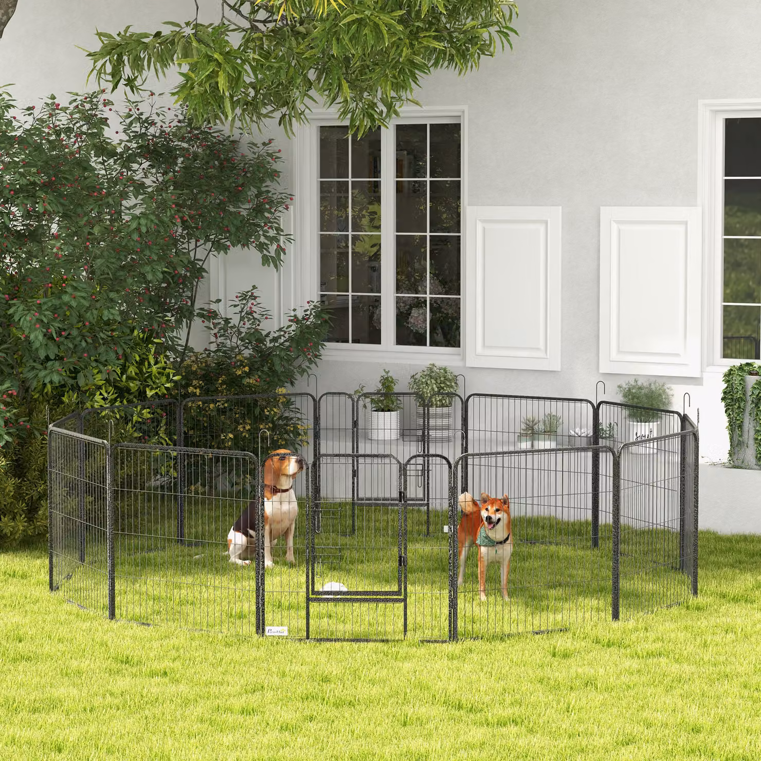 PawHut Recinto per Cani Modulabile a 12 Pannelli in Acciaio con Porta e 12 Picchetti, Grigio, L/P/H: 80 x 1.5 x 80 cm – 2