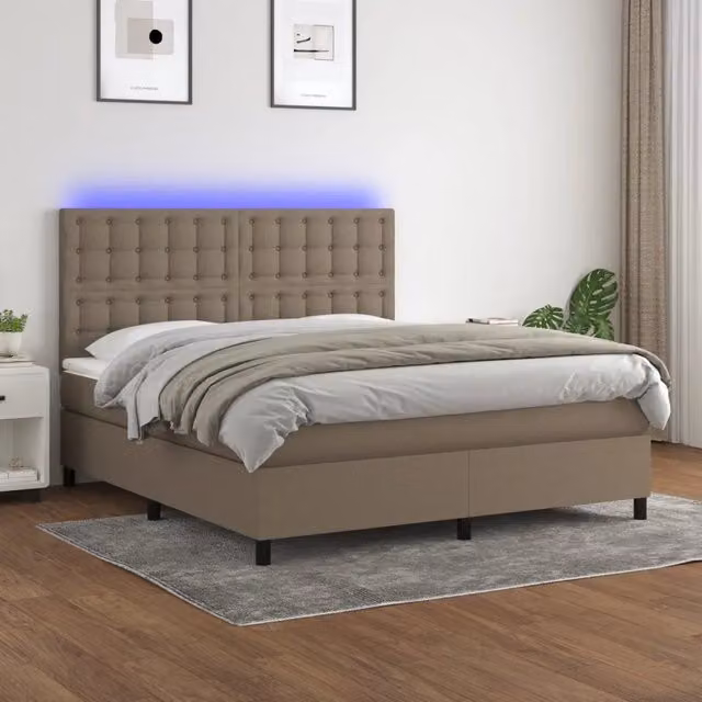 Letto a molle con materasso vidaXL in tessuto beige e bianco con illuminazione LED sottostante e porta USB L/P/H: 180 x 200 x 128 cm – 1