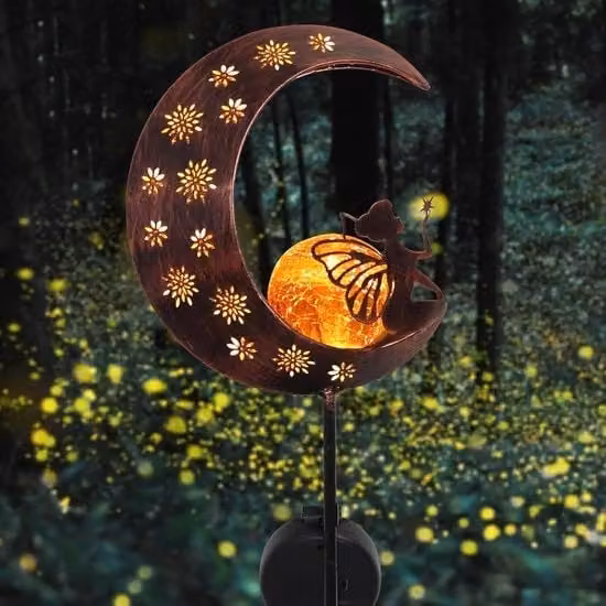 Lampada solare LED per giardino con effetto luce lunare in metallo e vetro color bronzo, Altezza: 100 cm