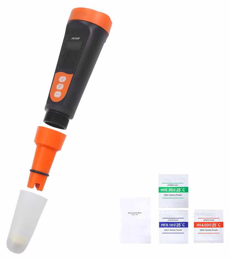 Misuratore di pH SucceBuy con intervallo di misurazione da 0 a 14, sonda impermeabile (IP68), kit misuratore di pH che include polvere di calibrazione, display LCD, adatto per acqua potabile, idroponica e acqua per acquari