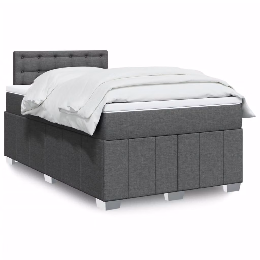 vidaXL Giroletto a Molle con Materasso in Tessuto Grigio e Bianco L/P/H: 120 x 200 cm – 1