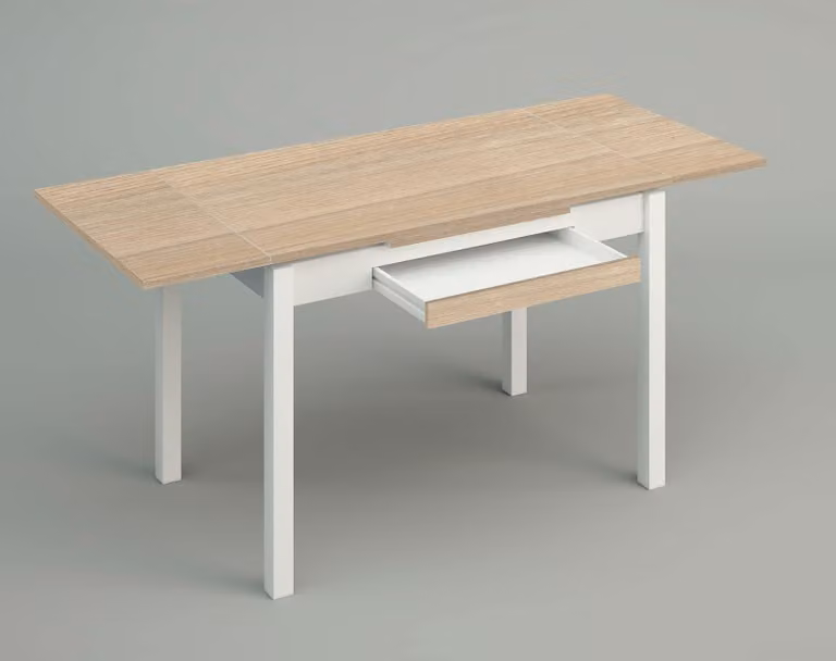 Tavolo da pranzo allungabile, dimensioni 100x60 cm, finitura effetto legno di quercia "Raw", struttura in metallo
