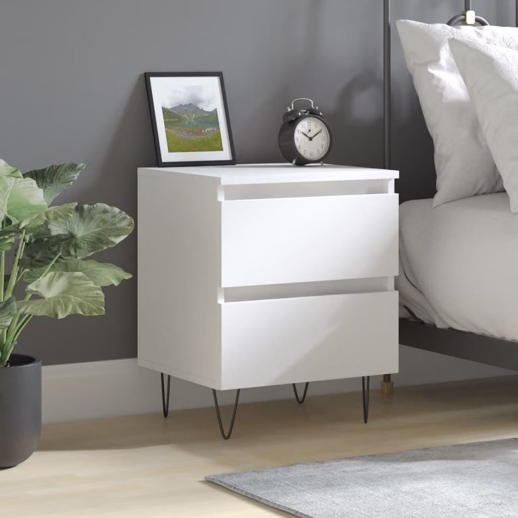 Comodino moderno da parete vidaXL in legno e metallo bianco L 40 cm x P 35 cm x H 50 cm